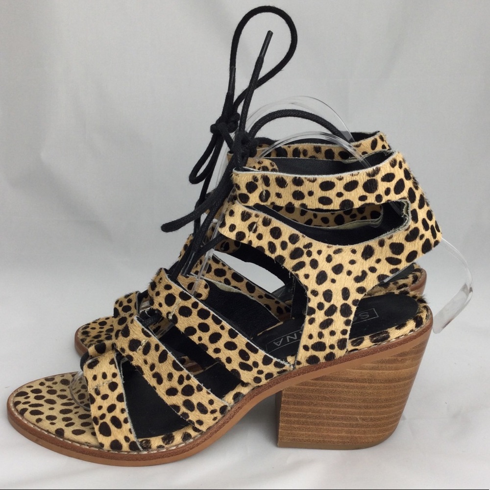 Sol Sana Rudey Cheetah Lace Up Sandals Tan/Black - Picture 5 of 7
